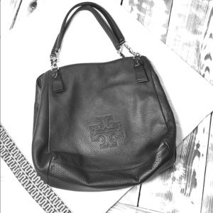 Tory Burch Black Harper Pebble Leather Tote Purse